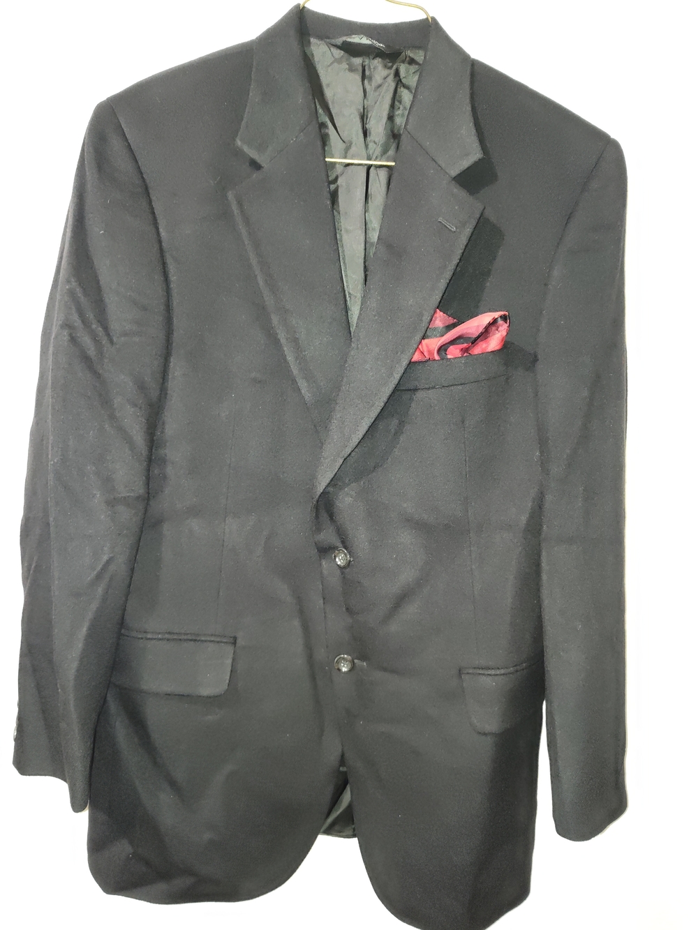 Jos. A. Bank Black Two-Button Blazer with Red Pocket Square